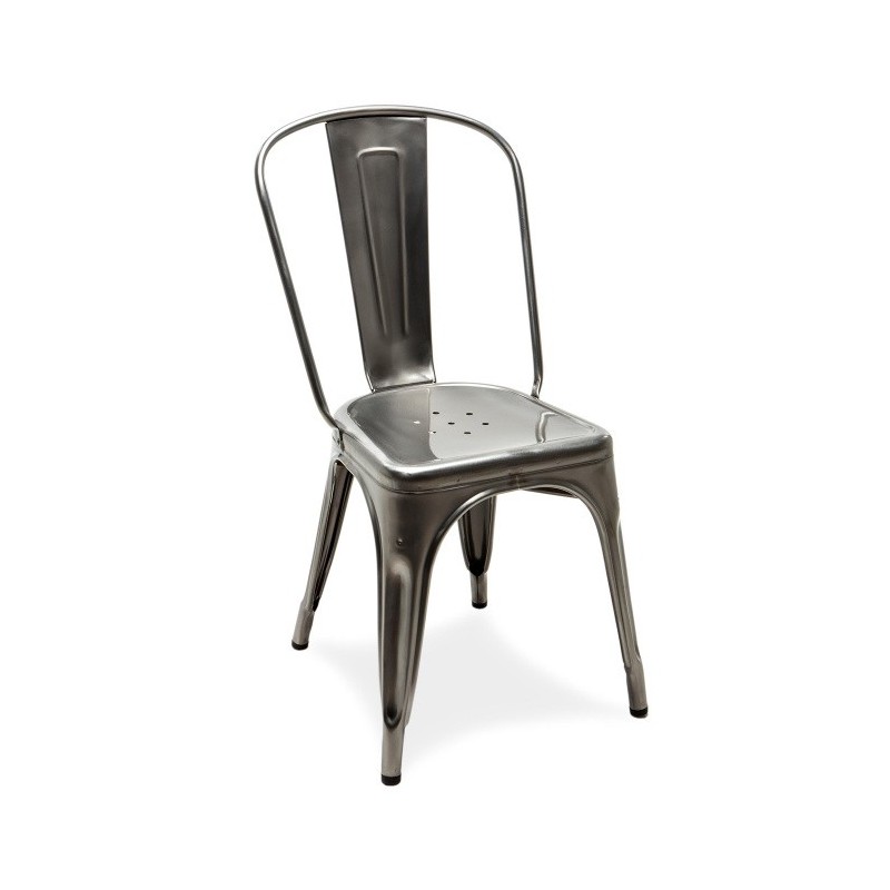 Chaise A Tolix authentique métal brut verni brillant - modèle original Made in France