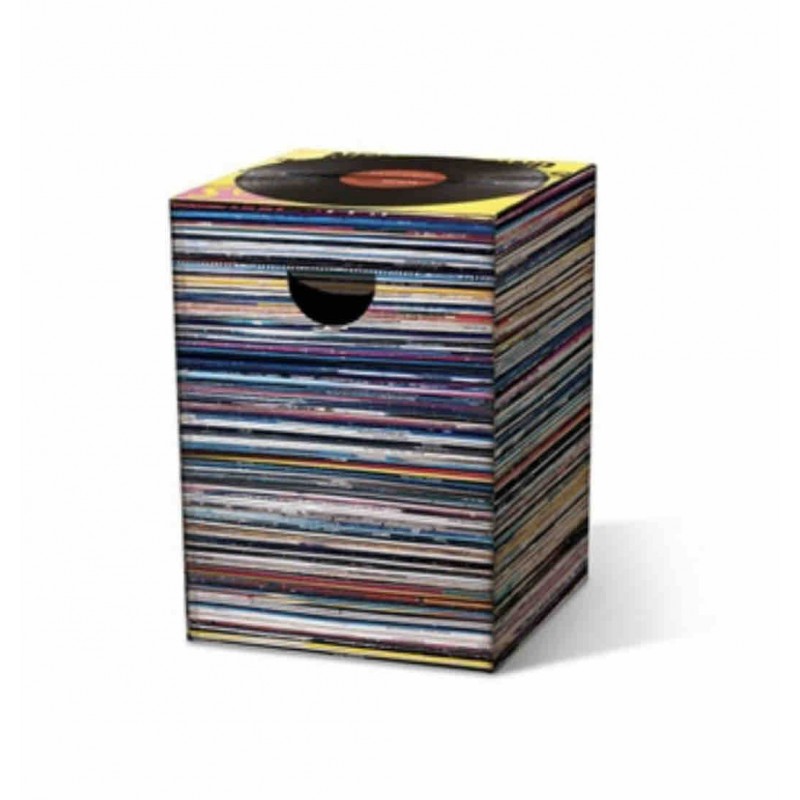 Tabouret en carton pliable façon disques vinyles